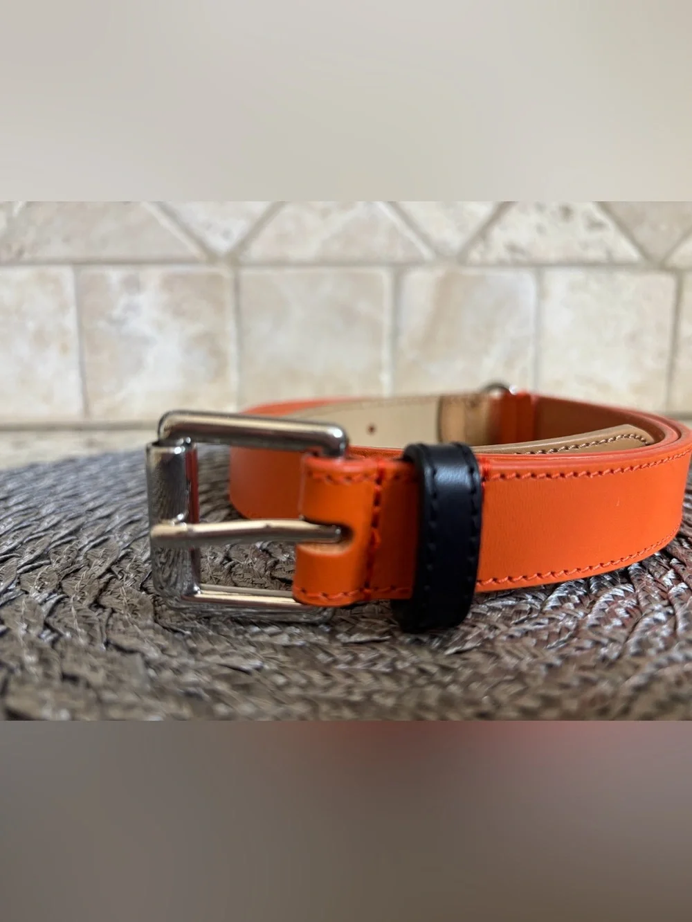 Talbots Color-Block Orange Brown Black Silver Belt